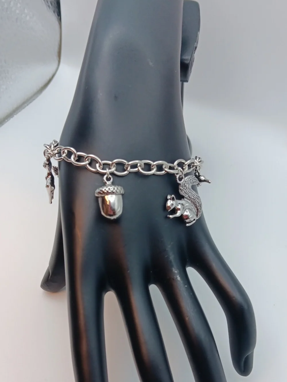 Handmade Silver-tone Squirrel & Acorn Charm Bracelet